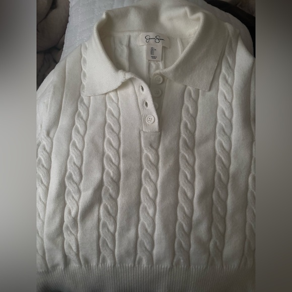 Jessica Simpson White Cable Knit Polo Top - Picture 1 of 1